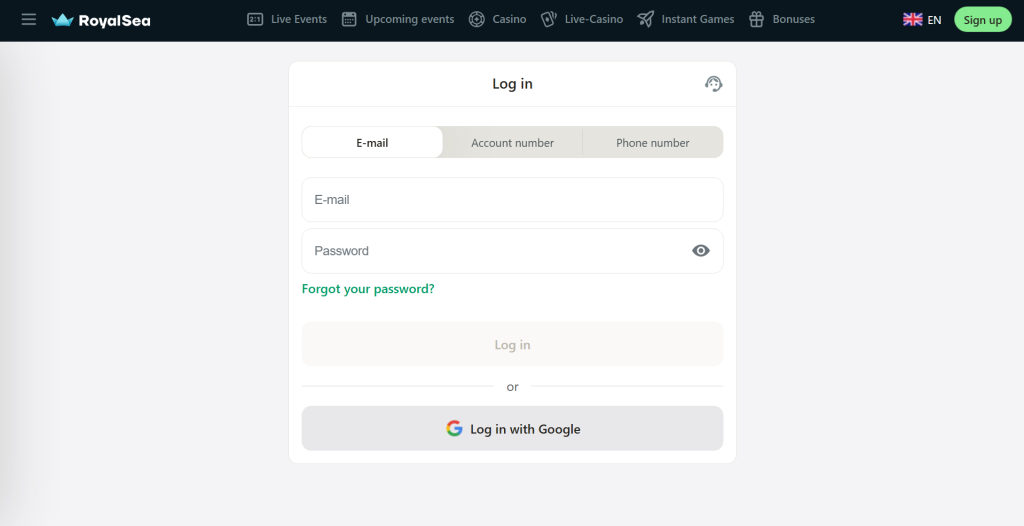 Royalsea login page